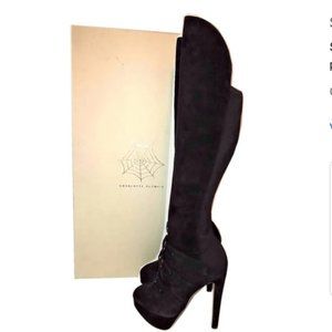 Charlotte Olympia Brown Suede Platform Boots Lace Up Front Size 37.5